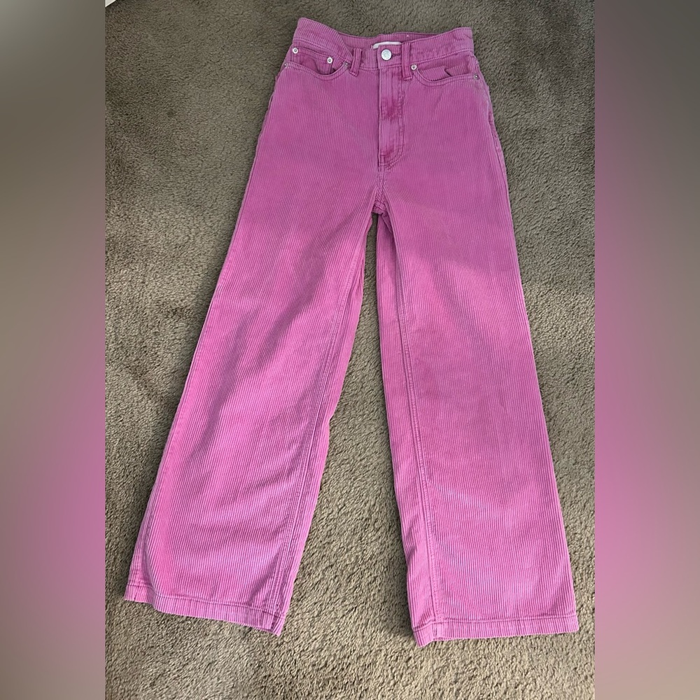 Pink Corduroy Wide Leg Pants